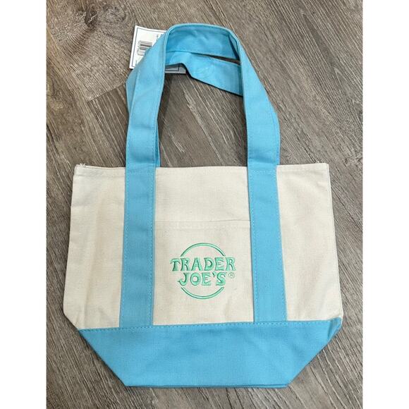 Trader Joe’s Mini Pastel Blue Canvas Tote Bag Limited New With Tags SHIP ASAP - Picture 2 of 6